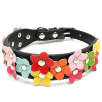 Pu Leather Colorful Flower Studded Pet Dog Collar Puppy Cat Double Row Cute Adjustable Chain Neck Strap Necklace Pet Accessories