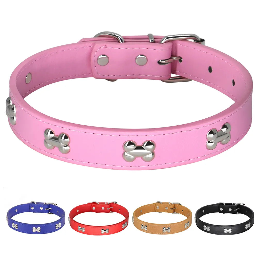 Leather Dog Cat Collar Adjustable Puppy Kitten Collars Bone Dog Necklace Accessories for Small Dogs Cats Chihuahua Pet Product