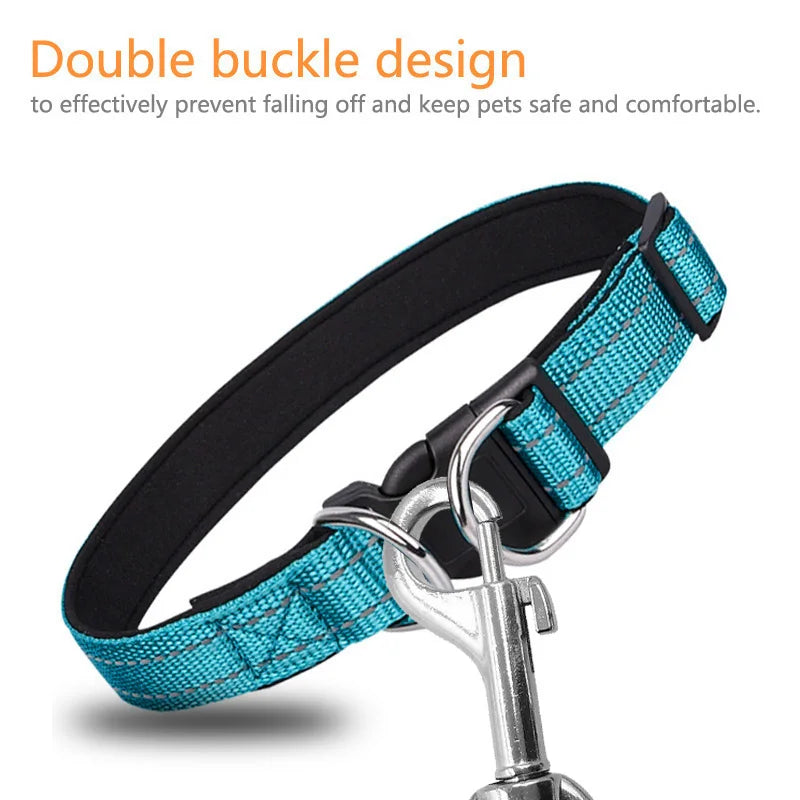 Reflective Dog Collar,Soft Neoprene Padded Breathable Nylon Pet Collar Adjustable for Medium Large Dogs, Neck 25-60 Centimeter