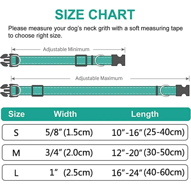 Reflective Dog Collar,Soft Neoprene Padded Breathable Nylon Pet Collar Adjustable for Medium Large Dogs, Neck 25-60 Centimeter